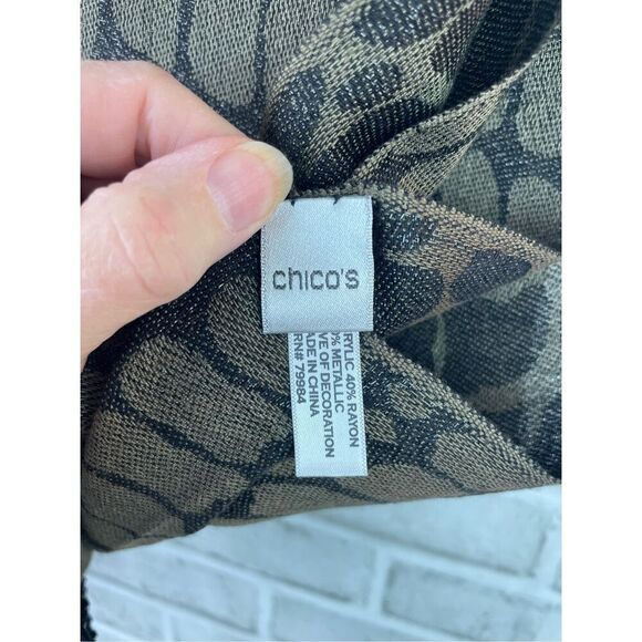 Chicos Scarf Shawl Reversible Beaded Tassels Green Snakeskin Large - Picture 4 of 8